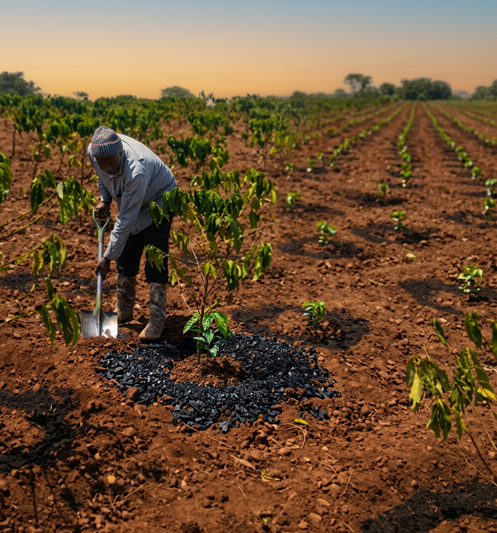 Young seedling growing in fertile dark soil